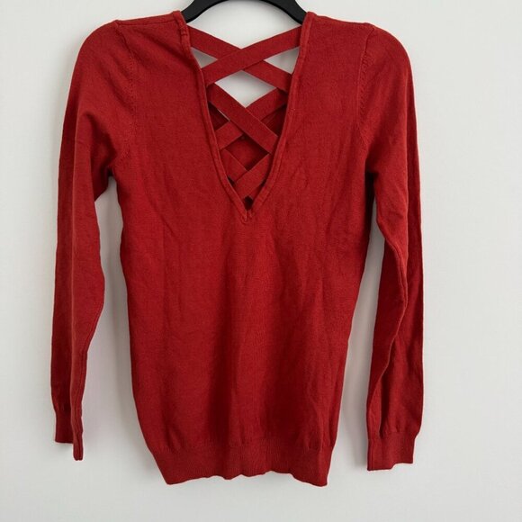 Love Ellie Women Red Criss-Cross Back V-Neck Sweater Size XS - Picture 2 of 7
